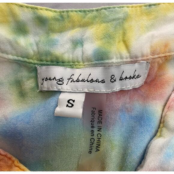 Young Fabulous & Broke Button Front Crop Top Womens S Rainbow Tie Dye Hi Low - Picture 5 of 12